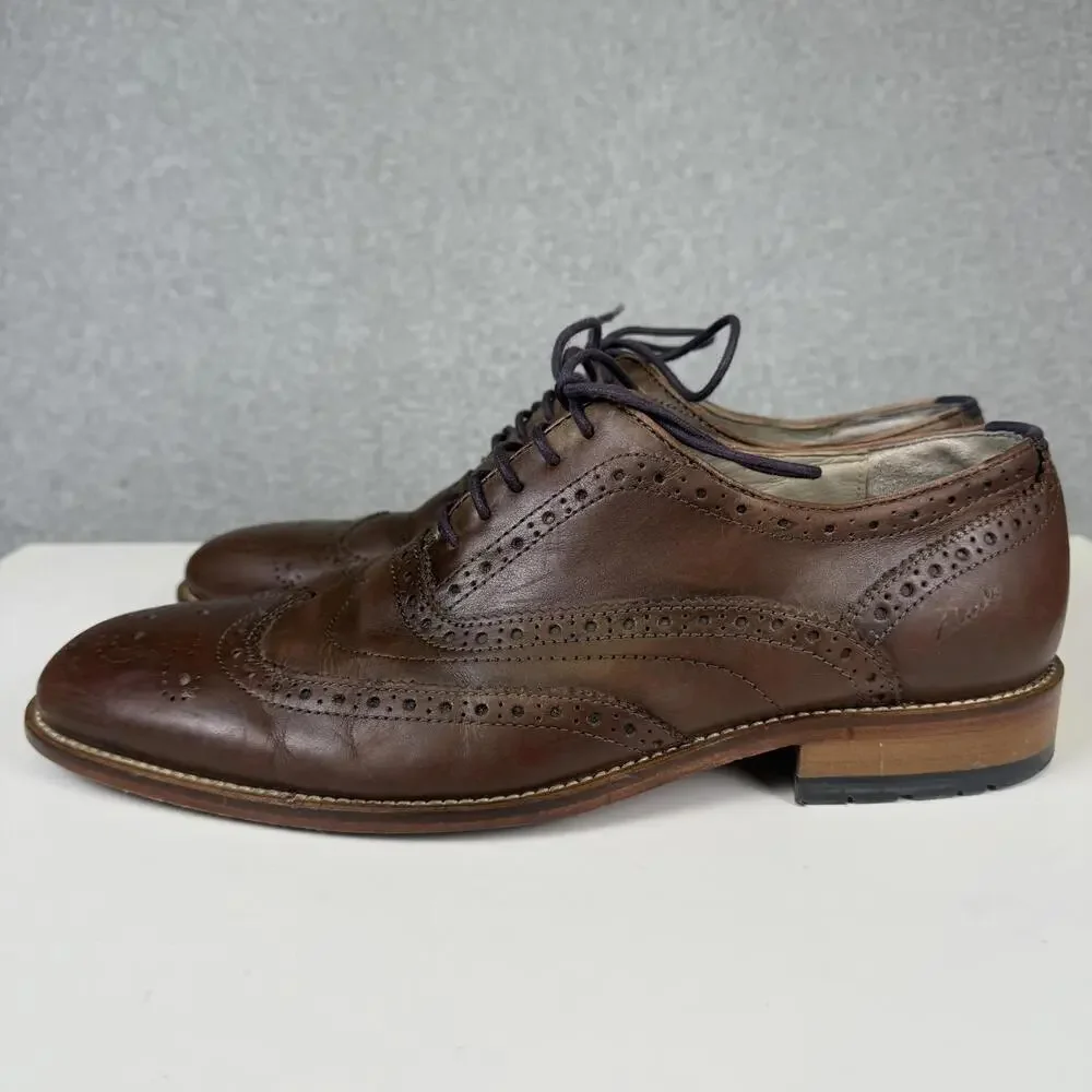 Clarks Men's Size 9 Brown Genuine Leather Brogue Dress Shoes Lace Up